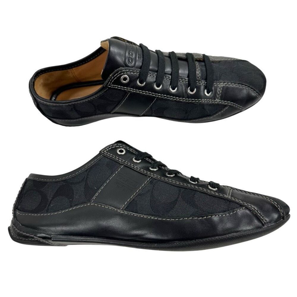 Coach Suee Black Monogram Canvas/Leather Lace-up Comfort Sneakers Size 6.5 - Picture 4 of 9